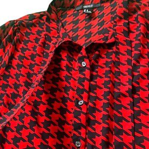 Forever 21 Red/Black Semi-Transparent Long Sleeve Shirt